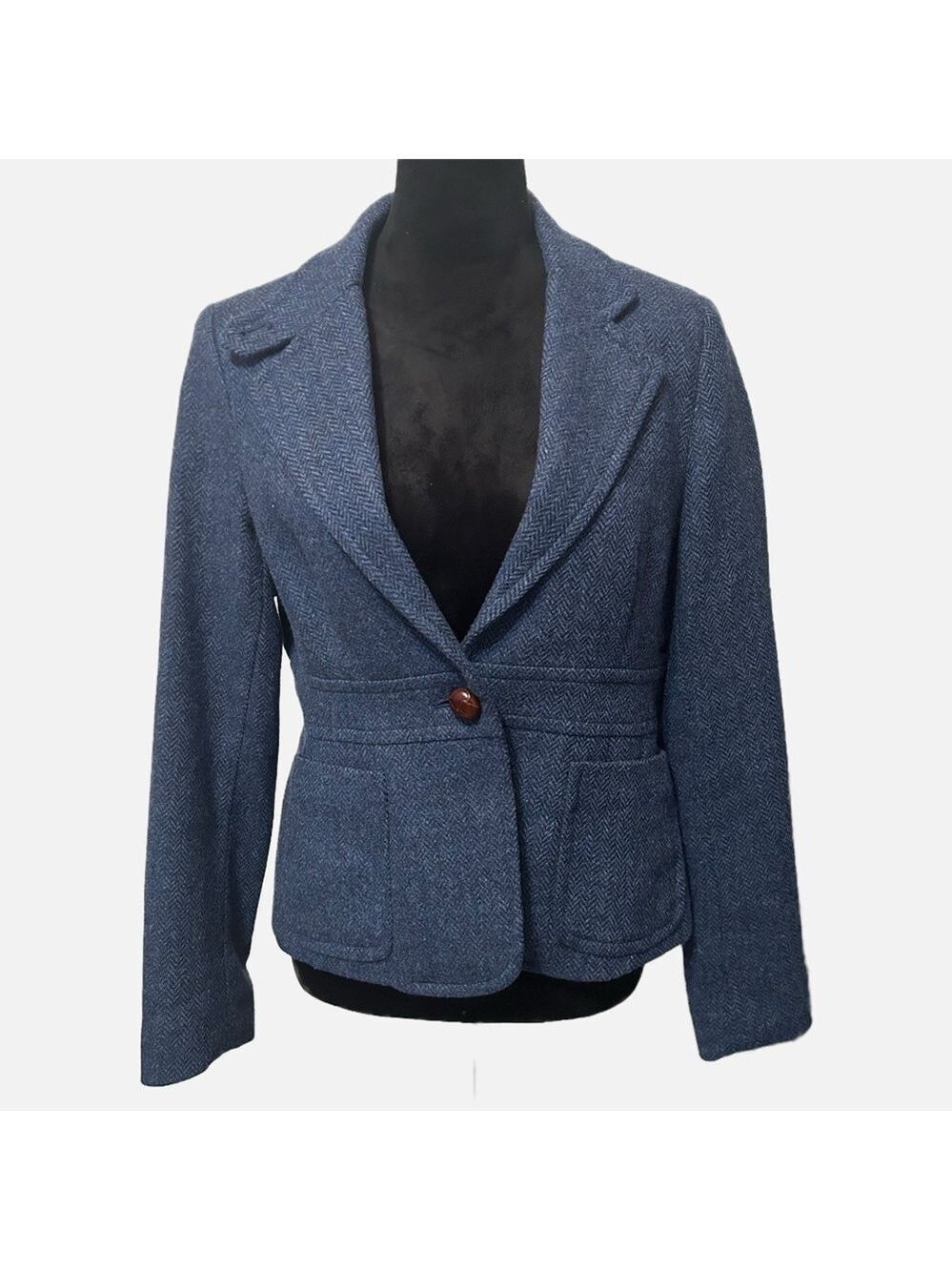 LL Bean Women’s Blue Shetland Wool Field Jacket Blazer Hunting Dog Detail 12R